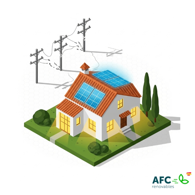 Casa de campo con un kit solar aislada 5000w, mostrando su independencia energética de la red eléctrica tradicional