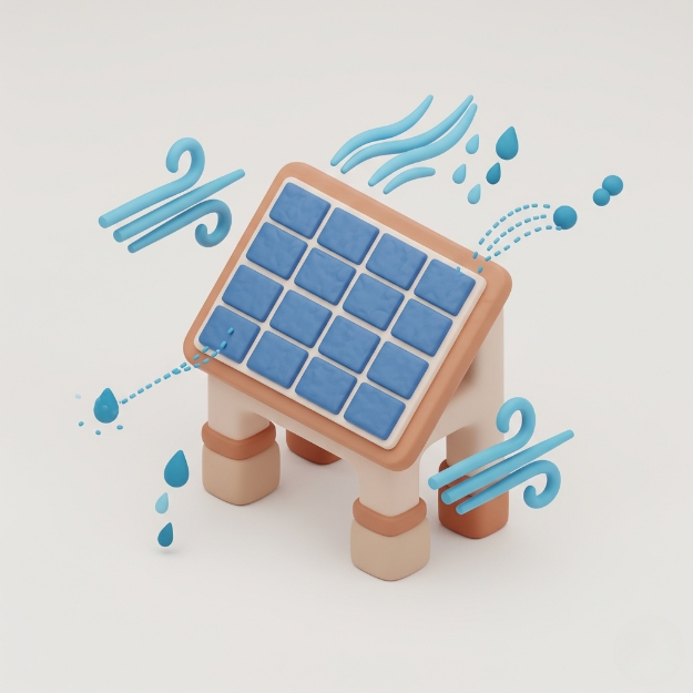  Ilustración en 3d de soporte para placas solares resistente al viento.