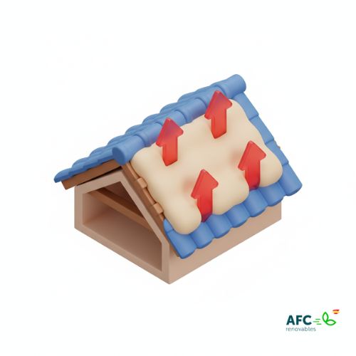 aislamiento-tejado-perdida-calor-casa-pueblo Ilustración de la pérdida de calor por un tejado sin aislar, el primer paso a solucionar antes de elegir la mejor calefacción para una casa de pueblo.