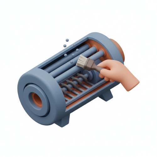 limpieza de componente de caldera de biomasa ilustracion 3D de mantenimiento de componente de cladera de biomasa